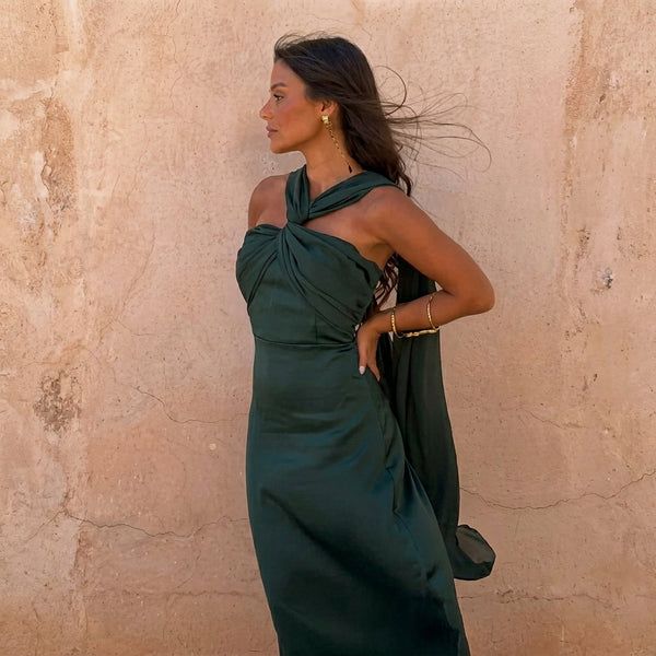 Rosamund asymmetric wrap-neck dress