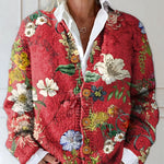 Quilted Floral Print Button Front Cardigan for women