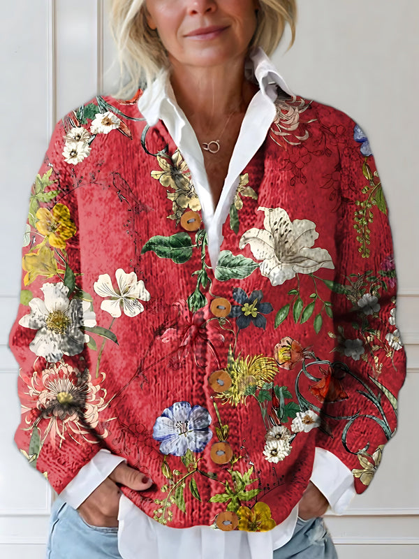 Quilted Floral Print Button Front Cardigan for women