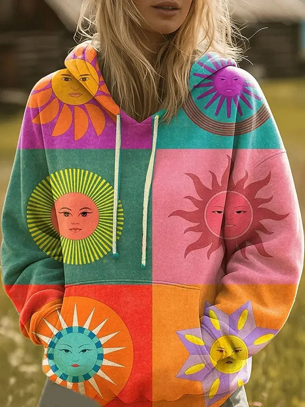 Prudence patchwork sun-face hoodie