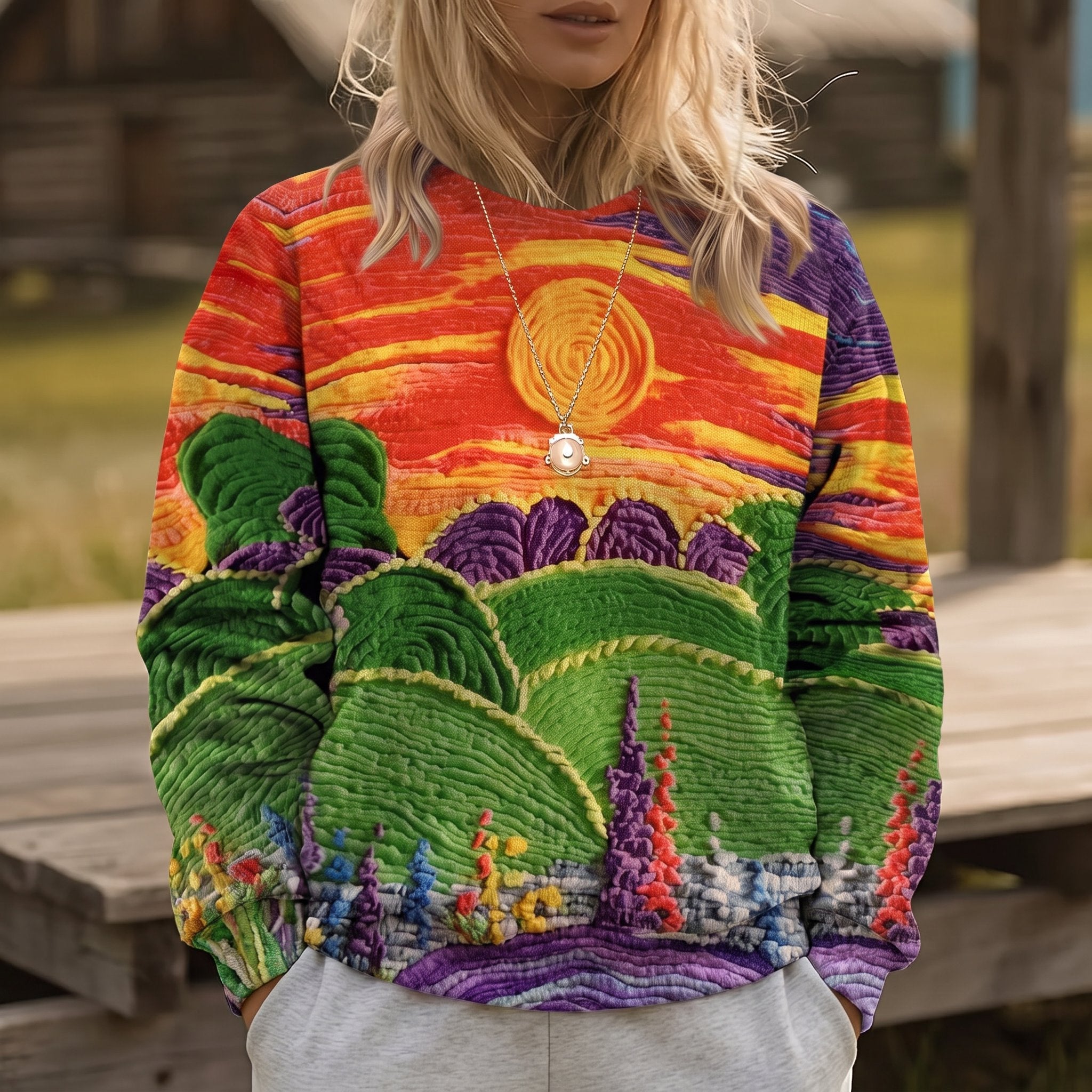 Georgia landscape sunburst crew-neck jumper