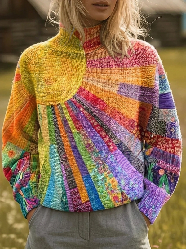 Beatrice multicolour sunburst roll-neck jumper