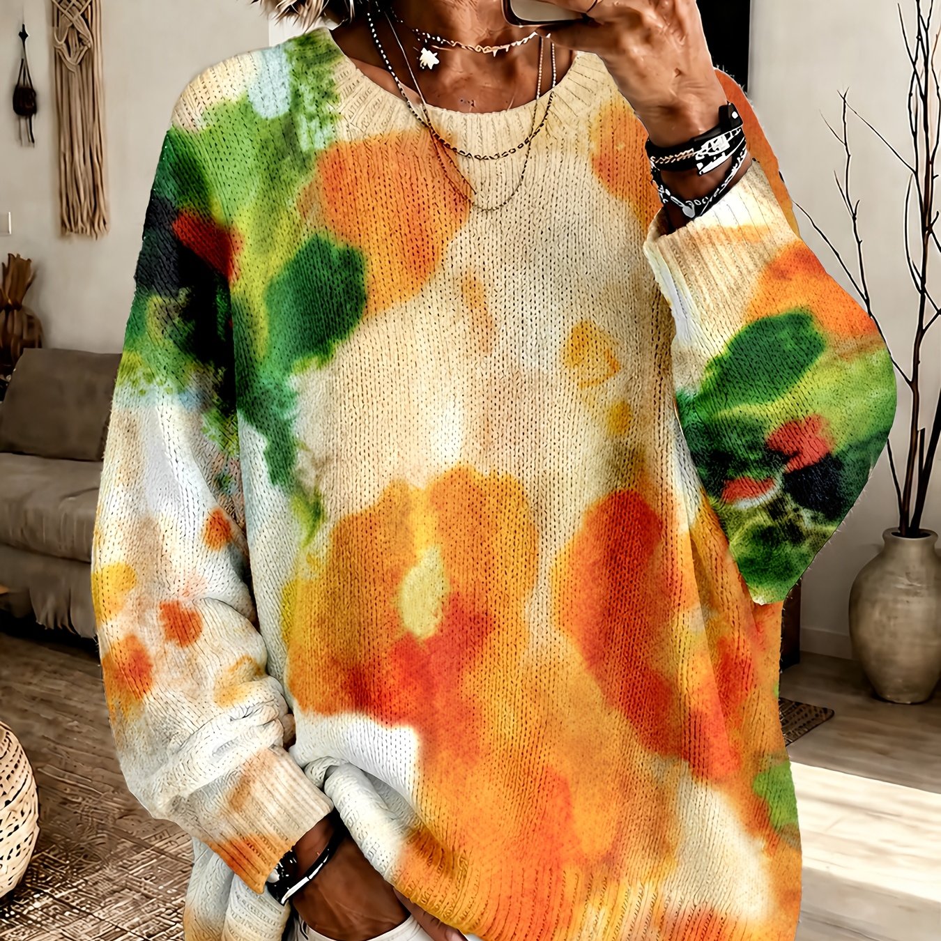Eleanor orange tie-dye crew-neck jumper