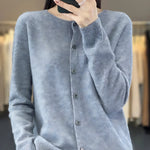Button Up Crew Neck Knit Cardigan for women