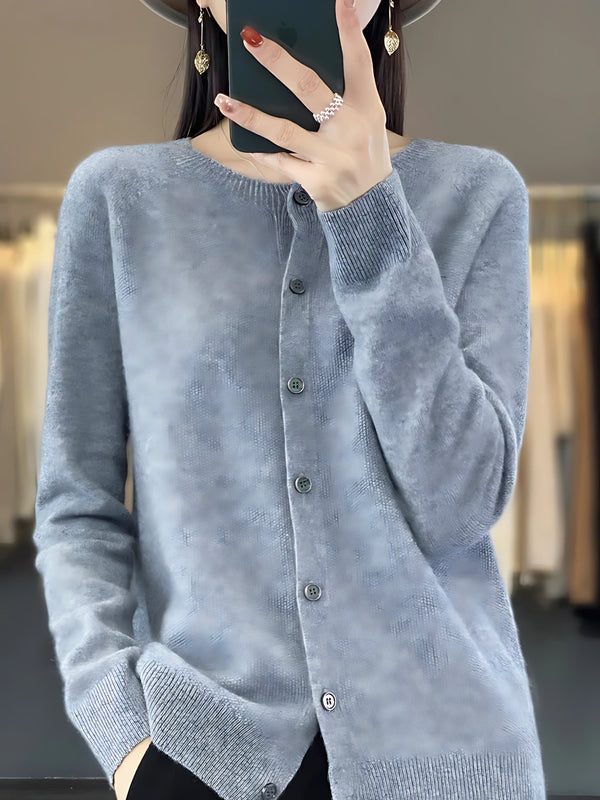 Button Up Crew Neck Knit Cardigan for women
