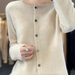 Button Up Crew Neck Knit Cardigan for women, view 3