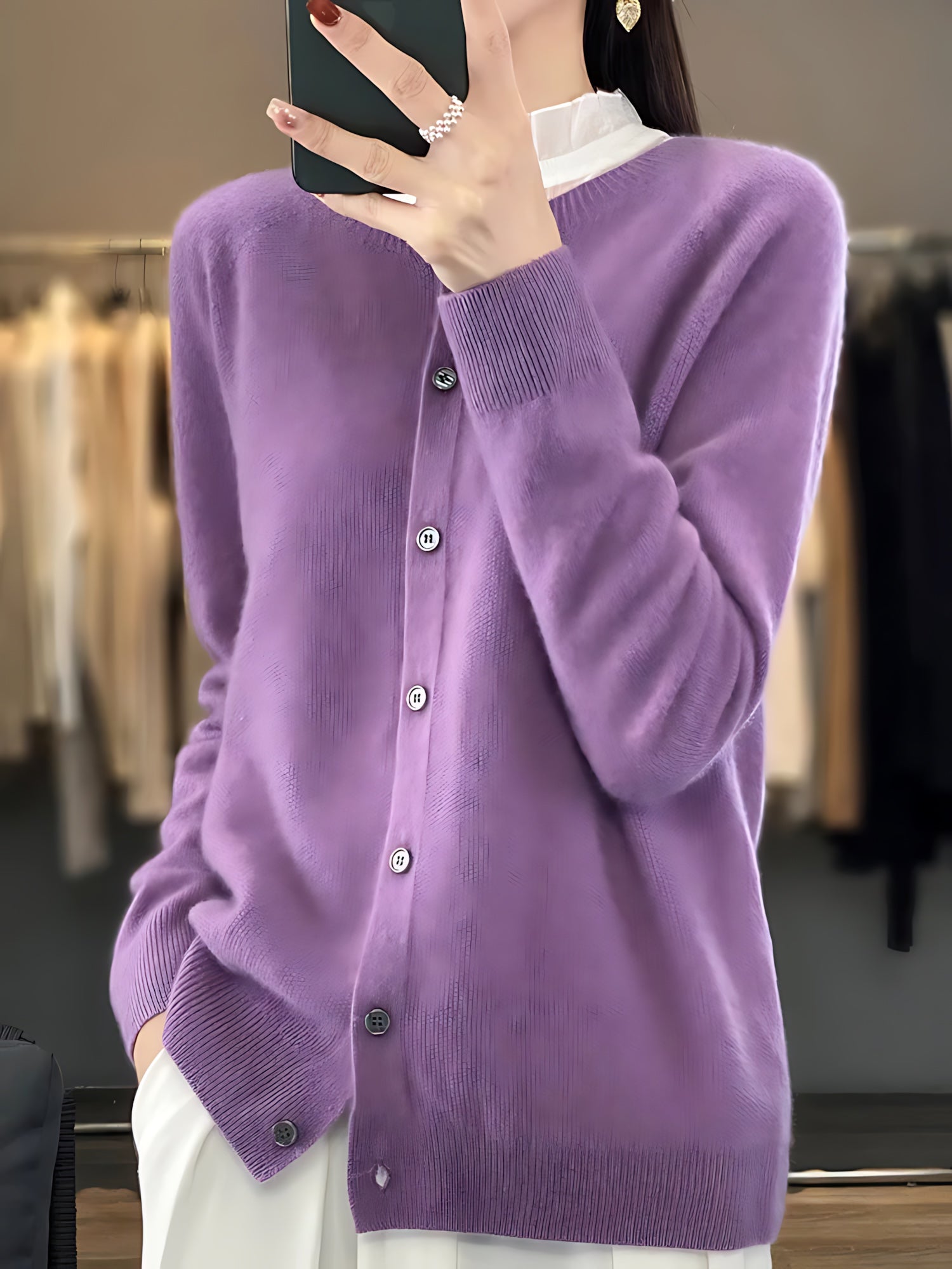 Button Up Crew Neck Knit Cardigan for women, view 5