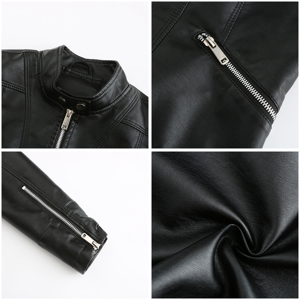 Cropped Faux Leather Moto Jacket for women, view 8