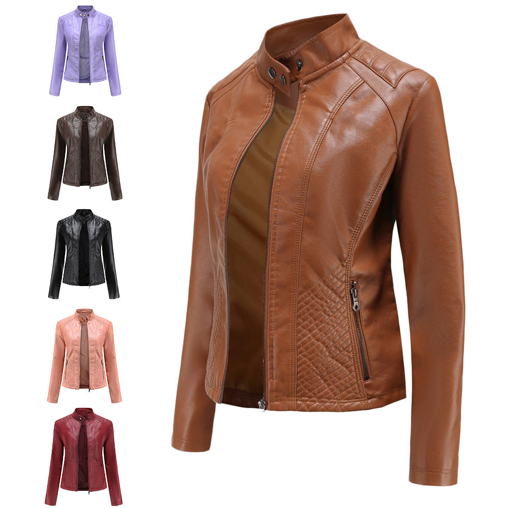 Slim Fit Vegan Leather Racer Jacket for women, view 6