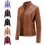Slim Fit Vegan Leather Racer Jacket for women, view 6