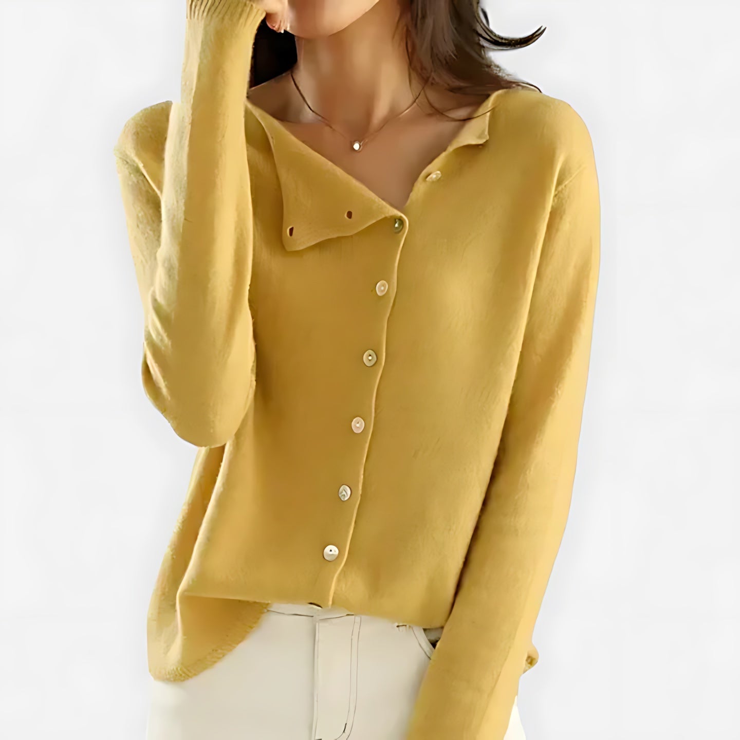 Collared Button Front Knit Cardigan for women, view 2