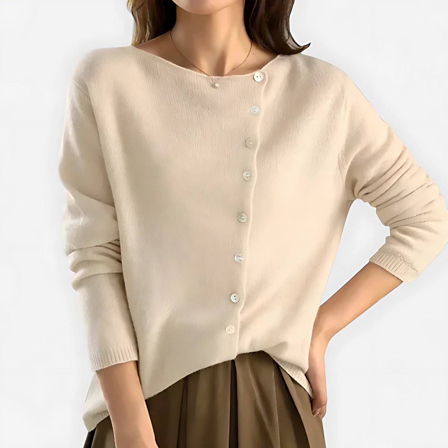 Collared Button Front Knit Cardigan for women, view 3