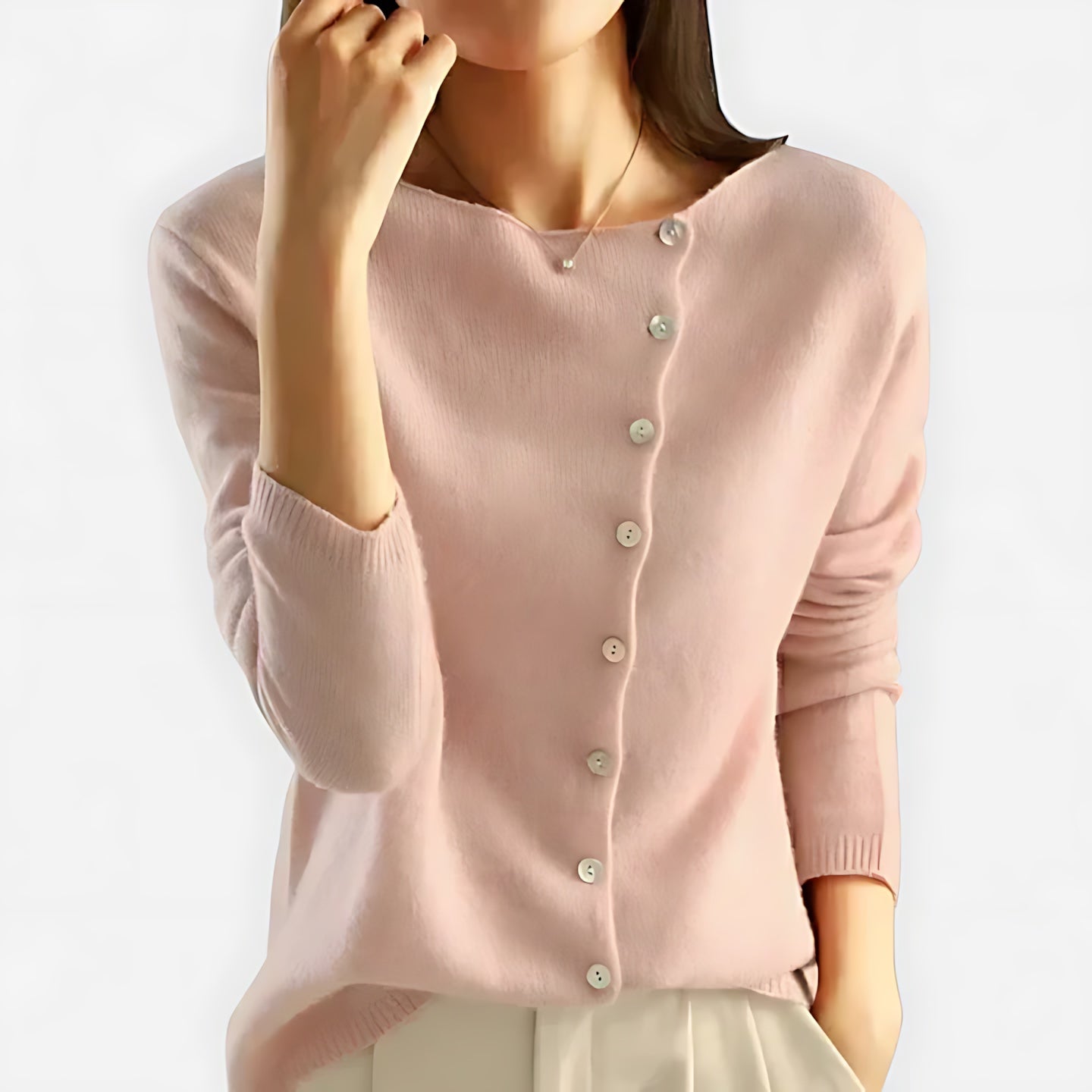 Collared Button Front Knit Cardigan for women, view 4